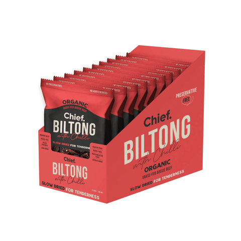 Chief Biltong (12 bags) Box of 12 Beef and Chilli | Chief Nutrition